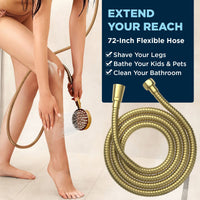 (Extend Your Reach) Shower Head with Hose 72 Inch Flexible Metal Shower Hose for Hand Shower Brushed Gold - The Shower Head Store