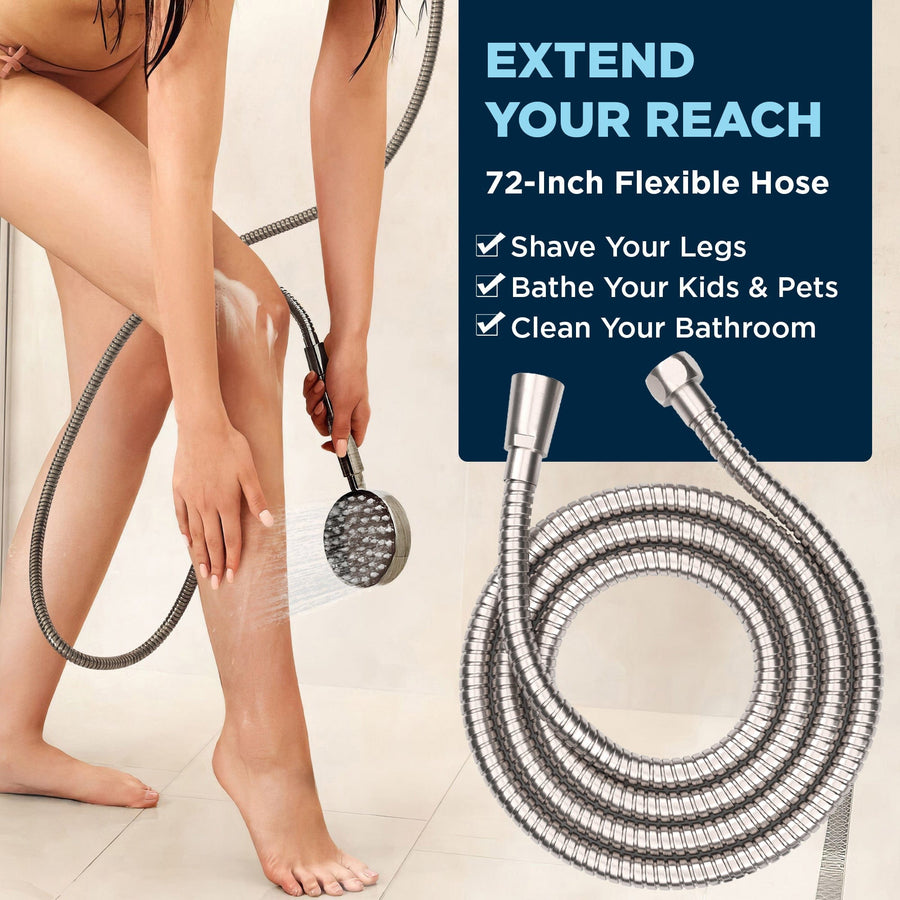 (Extend Your Reach) Shower Head with Hose 72 Inch Flexible Metal Shower Hose for Hand Shower Brushed Nickel - The Shower Head Store