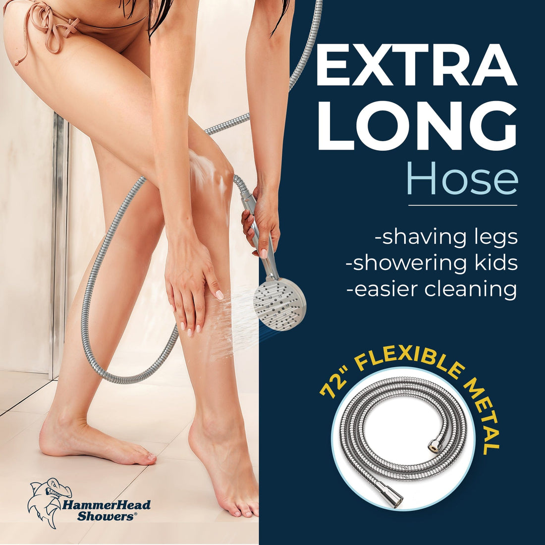 Extra Long Hose 3 Spray Settings for Handheld Shower Head Massage Wide and Mist Spray 2.5 / Chrome - The Shower Head Store