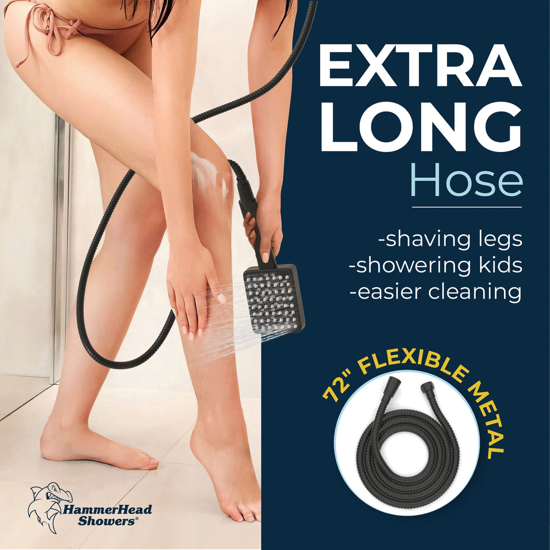 Extra Long Hose Handheld Square Shower Head Set Matte Black  / 2.5 - The Shower Head Store
