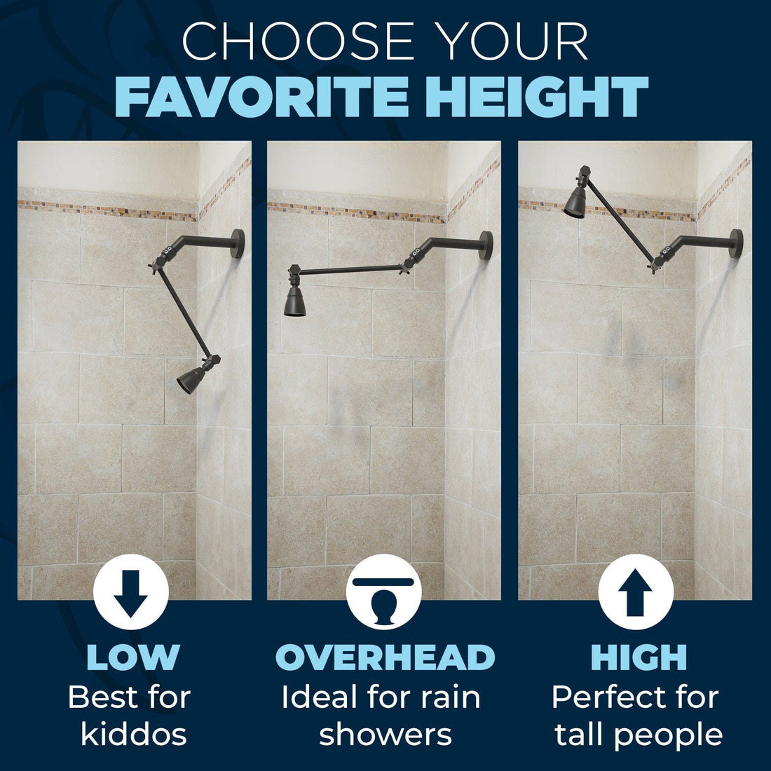 Benefit 2-Inch High Pressure Shower Head with Adjustable Shower Arm Matte Black / 2.5 - The Shower Head Store