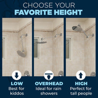 (Favorite Height 3) Choose Your Favorite Shower head Height with Adjustable Shower Arm Extension 12 Inch / Brushed Nickel - The Shower Head Store  