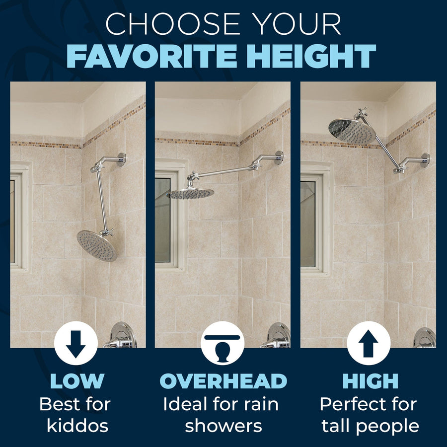 (Favorite Height 3) Choose Your Favorite Shower head Height with Adjustable Shower Arm Extension 12 Inch / Brushed Nickel - The Shower Head Store  