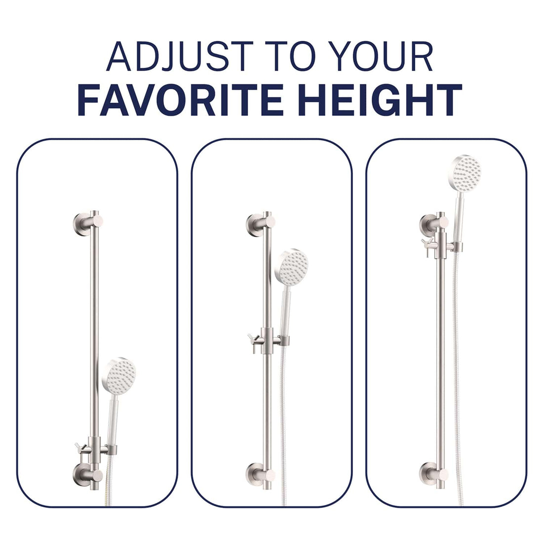 Adjustable Height All Metal Shower Slide Bar for Hand Held Shower Heads Brushed Nickel - The Shower Head Store