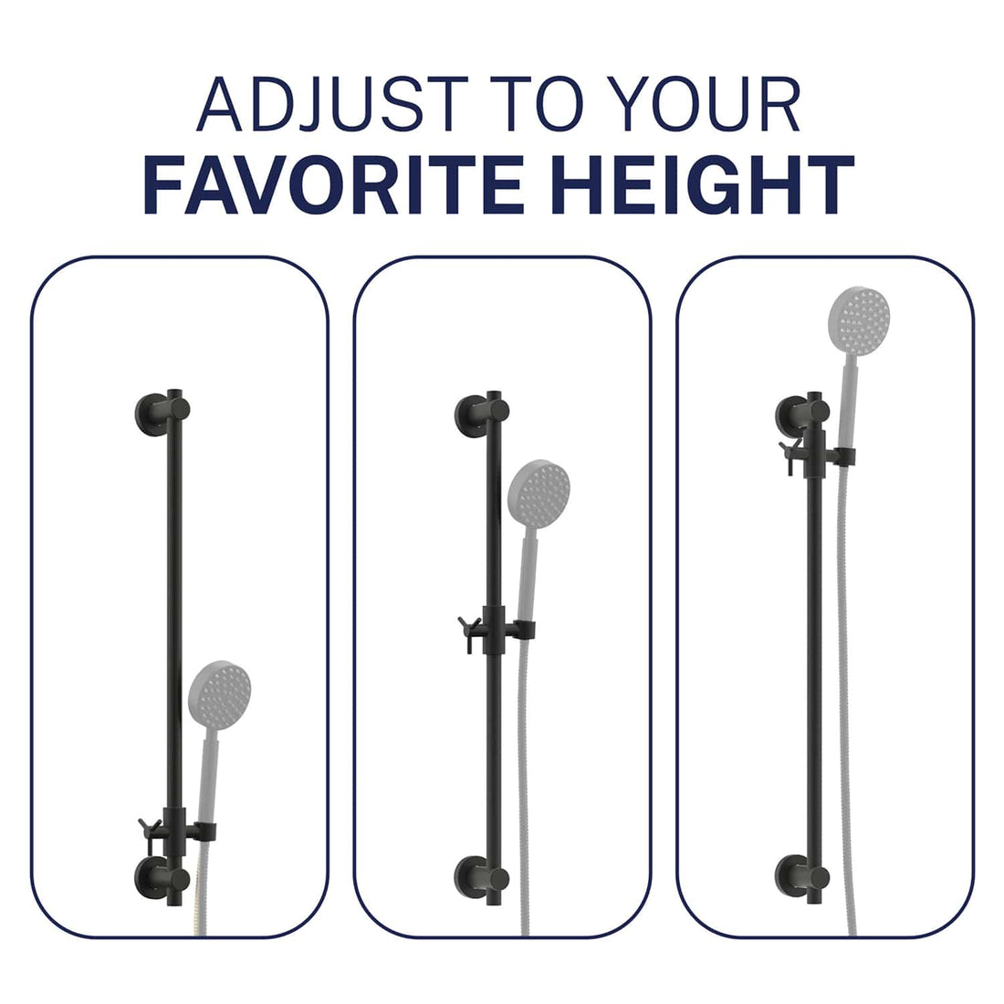 Adjustable Height All Metal Shower Slide Bar for Hand Held Shower Heads Matte Black - The Shower Head Store