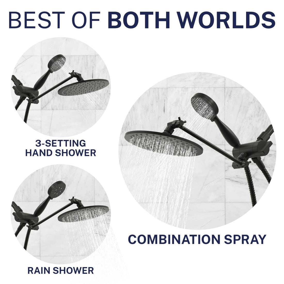 Features 3-Spray Dual Shower Head with Adjustable Shower Arm Matte Black / 1.75 GPM - The Shower Head Store