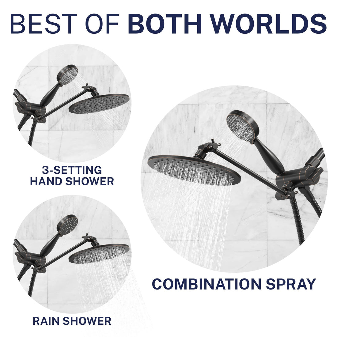 Features 3-Spray Dual Shower Head with Adjustable Shower Arm Oil Rubbed Bronze / 1.75 GPM - The Shower Head Store