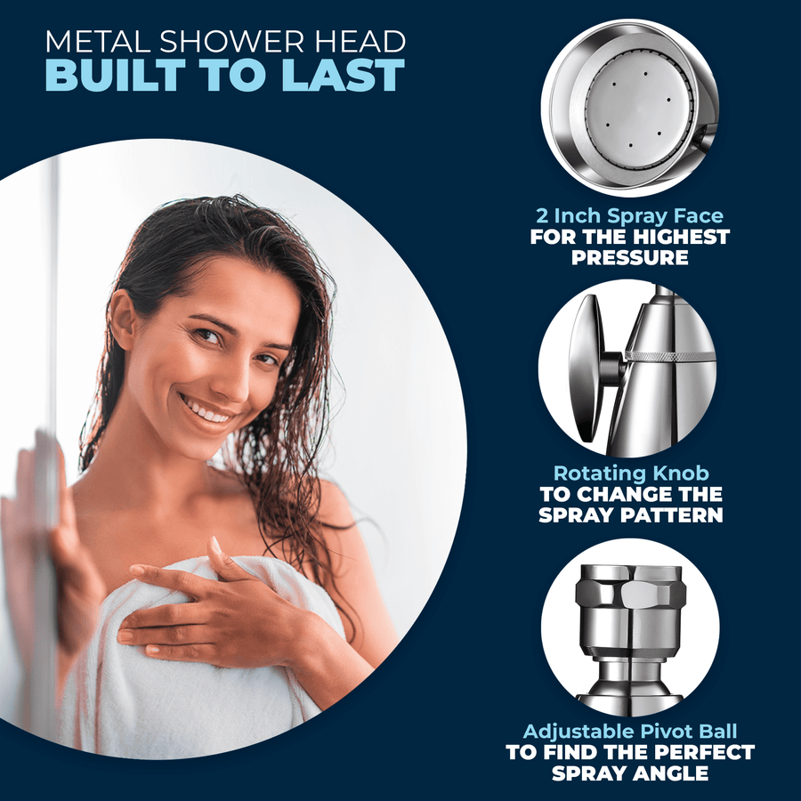 Features All Metal Shower Head Built to Last features High Pressure Adjustable Spray and Pivot Ball  Chrome / 1.75 - The Shower Head Store