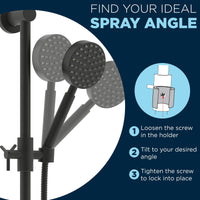 Find Your Ideal Spray Angle with Adjustable Holder on Slide Bar Mount Matte Black— Left - The Shower Head Store