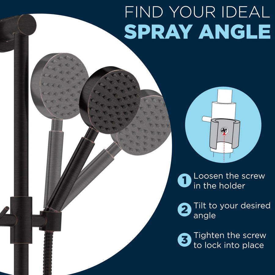Find Your Ideal Spray Angle with Adjustable Holder on Slide Bar Mount Oil Rubbed Bronze — Left - The Shower Head Store