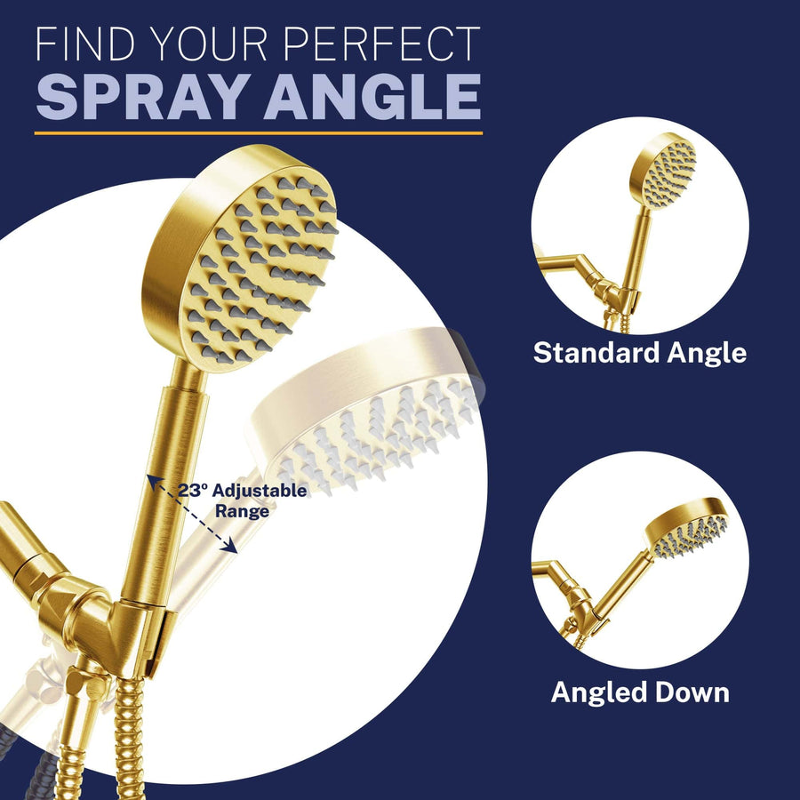 Infographic Handheld Shower Head Holder Brushed Gold - The Shower Head Store