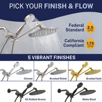 Finish and Flow 3-Spray Dual with Adjustable Arm Brushed Nickel / 2.5 GPM Brushed Nickel / 1.75 GPM - The Shower Head Store