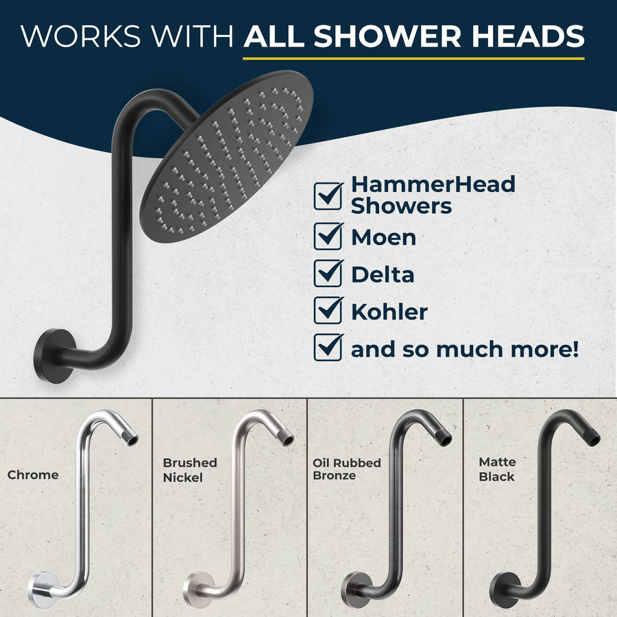 Finishes_S-style_Shower_Arm Matte Black - The Shower Head Store