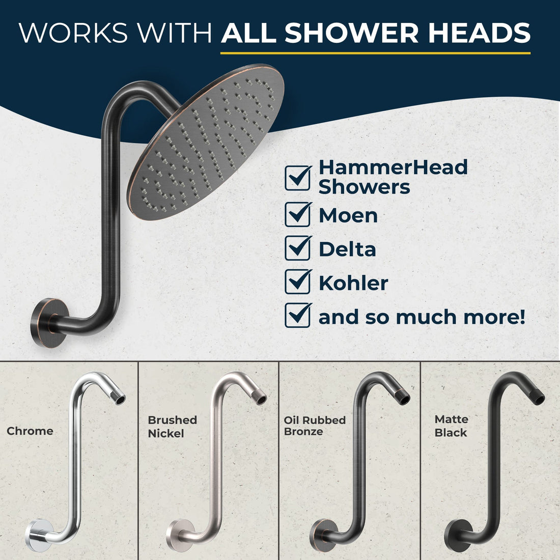 Finishes_S-style_Shower_Arm Oil Rubbed Bronze - The Shower Head Store