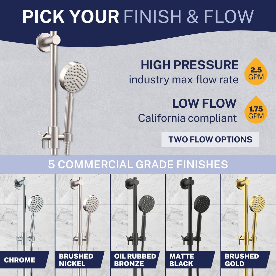 Variations Slide Bar with Low Flow 1-Spray Handheld Shower Head Set Brushed Nickel / 1.75 - The Shower Head Store