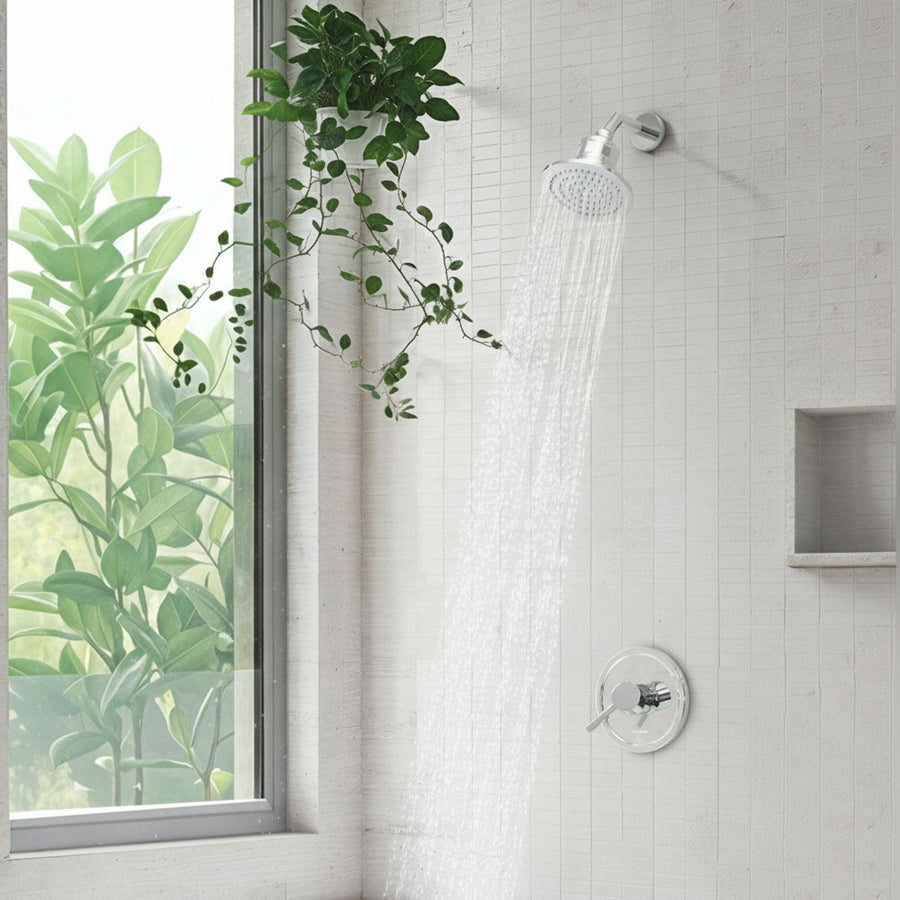 Filtered Shower head with a plant in the background