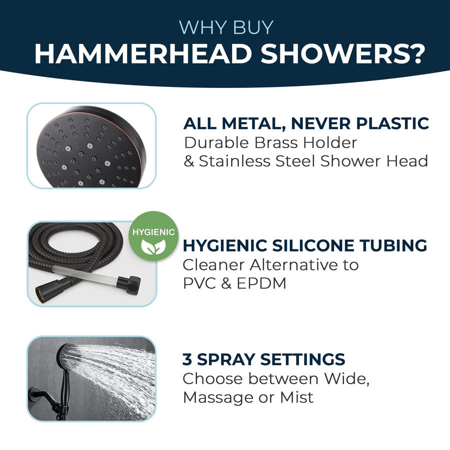 Hammerhead Difference 3 Spray Settings for Handheld Shower Head Massage Wide and Mist Spray 2.5 / Oil Rubbed Bronze - The Shower Head Store