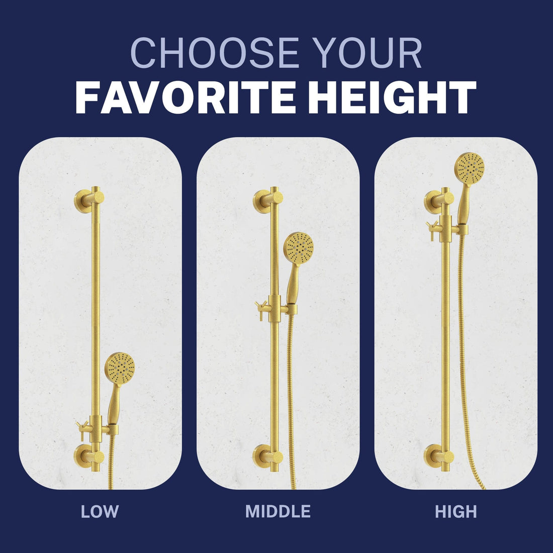 Adjustable Height Slide Bar with 3-Spray Low Flow Handheld Shower Head Set Brushed Gold / 1.75 - The Shower Head Store