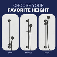 Adjustable Height Slide Bar with 3-Spray Hand Held Shower Head & Hose Matte Black  / 2.5 - The Shower Head Store