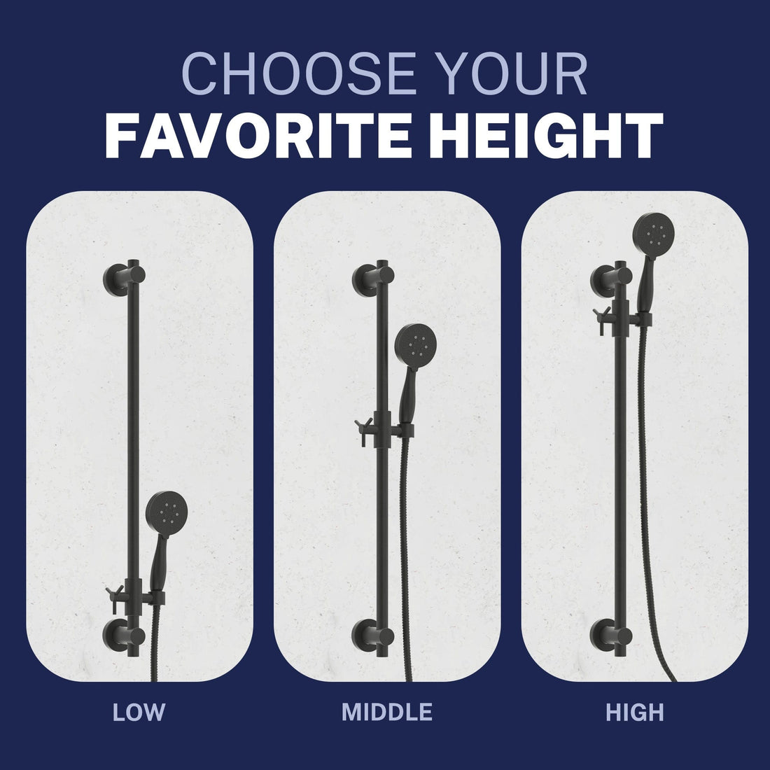 Adjustable Height Slide Bar with 3-Spray Low Flow Handheld Shower Head Set Matte Black / 1.75 - The Shower Head Store