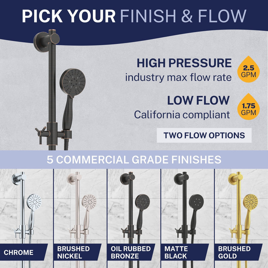 Finish and Flow Slide Bar with 3-Spray Hand Held Shower Head & Hose Oil Rubbed Bronze  / 2.5 - The Shower Head Store