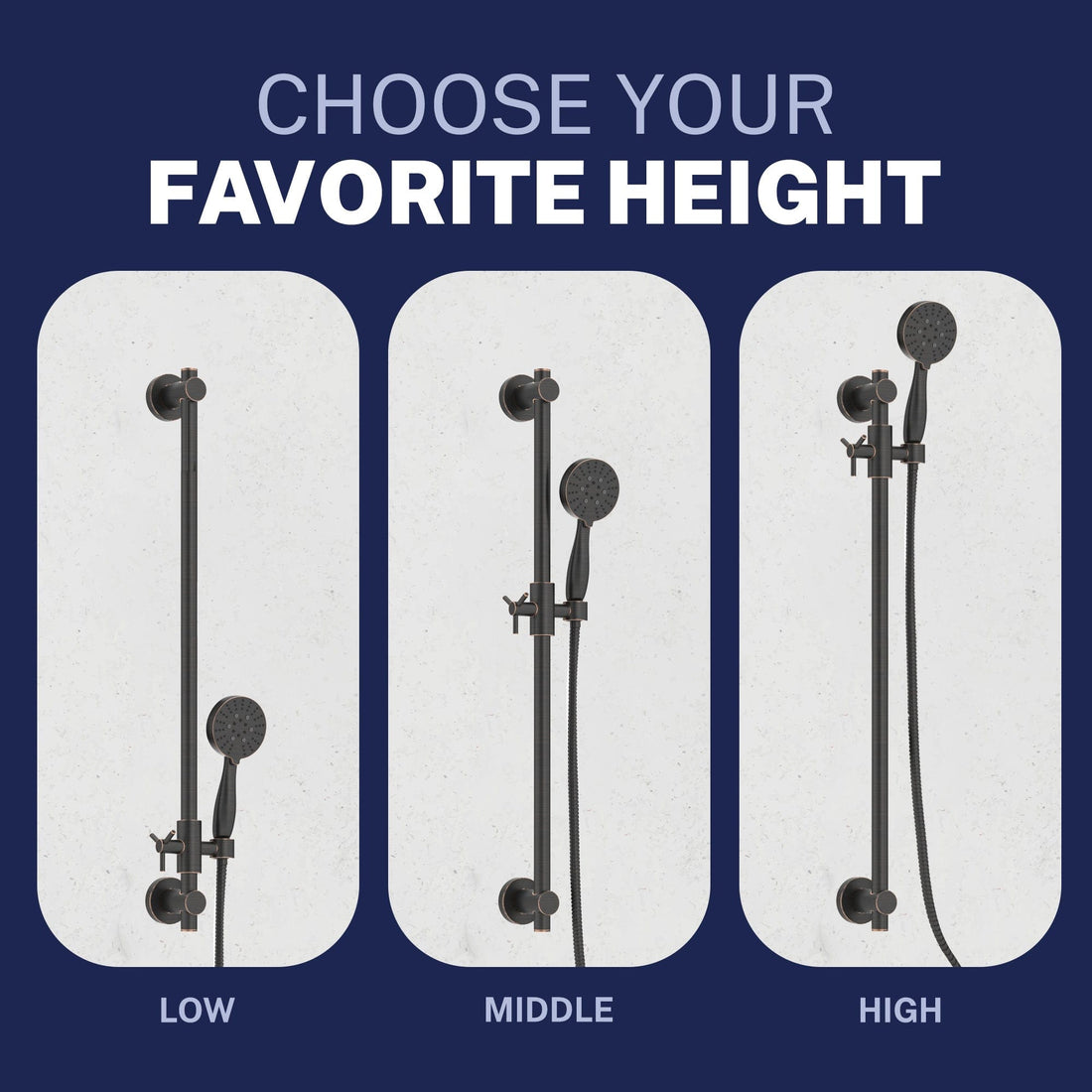 Adjustable Height Slide Bar with 3-Spray Hand Held Shower Head & Hose Oil Rubbed Bronze  / 2.5 - The Shower Head Store