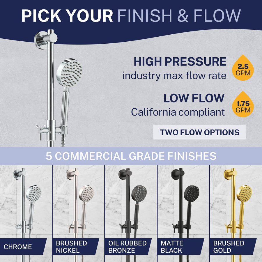 Variations ALL Metal Shower Slide Bar with Hand Held Shower Head & Hose Brushed Gold / 2.5 GPM Brushed Gold / 1.75 GPM - The Shower Head Store
