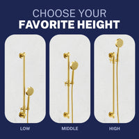 Adjustable Height ALL Metal Shower Slide Bar with Hand Held Shower Head & Hose Brushed Gold / 2.5 GPM Brushed Gold / 1.75 GPM - The Shower Head Store