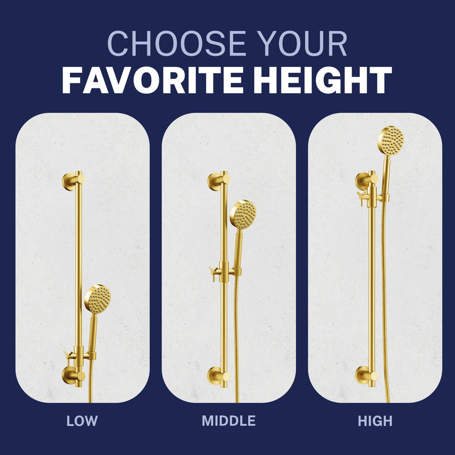 Favorite Height All Metal Dual Shower Head with Slide Bar Set - Complete Shower System with Valve and Trim Brushed Gold / 2.5 GPM Brushed Gold / 1.75 GPM - The Shower Head Store