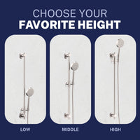 Adjustable Height Steve White Bundle - 2H Valve and Trim Slide Bar with 1-Spray and 8-inch Rain Shower Head Brushed Nickel  / 2.5 - The Shower Head Store