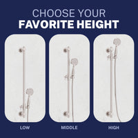 Adjustable Height Slide Bar with 3-Spray Hand Held Shower Head & Hose Brushed Nickel  / 2.5 - The Shower Head Store
