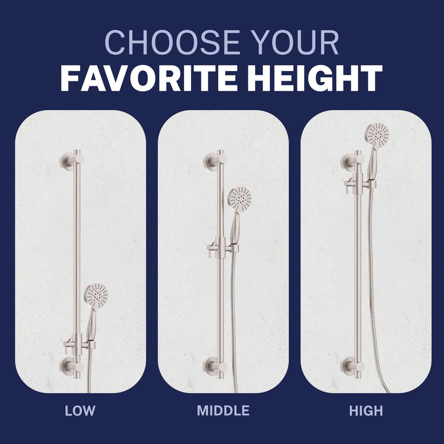 Adjustable Height Slide Bar with 3-Spray Hand Held Shower Head & Hose Brushed Nickel  / 2.5 - The Shower Head Store