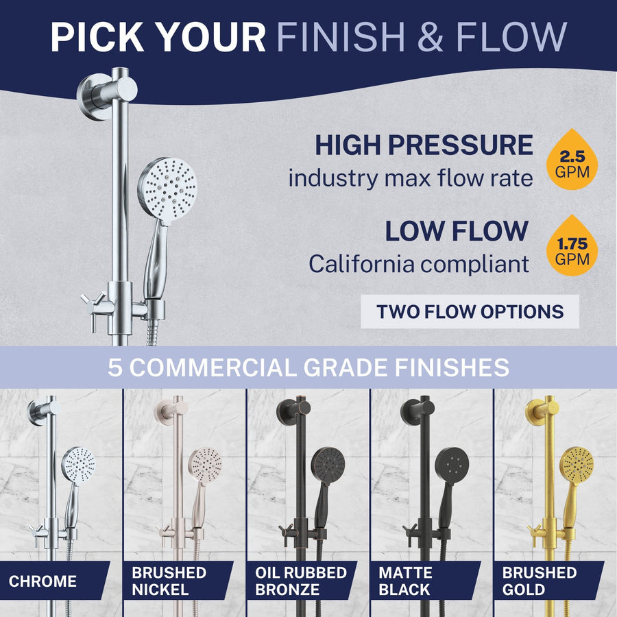 Finishes Slide Bar with 3-Spray Hand Held Shower Head & Hose Chrome / 2.5 - The Shower Head Store