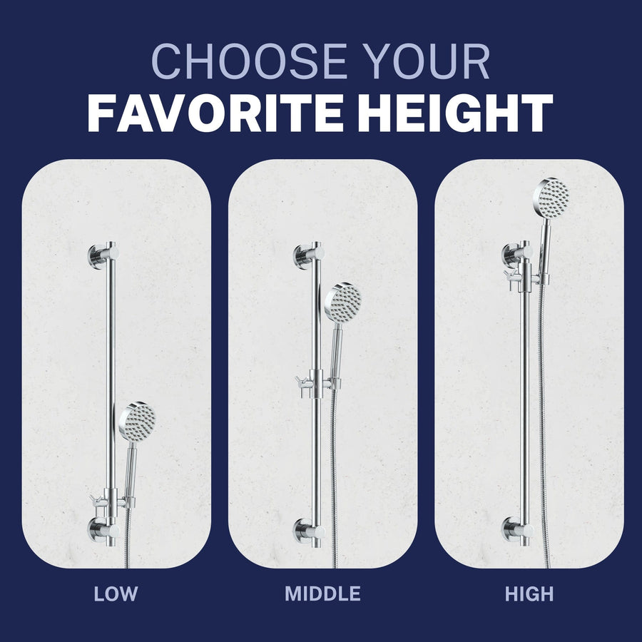 Wide Range of Adjustment All Metal Dual Shower Head with Slide Bar Set - Complete Shower System with Valve and Trim Chrome / 2.5 GPM Chrome / 1.75 GPM - The Shower Head Store