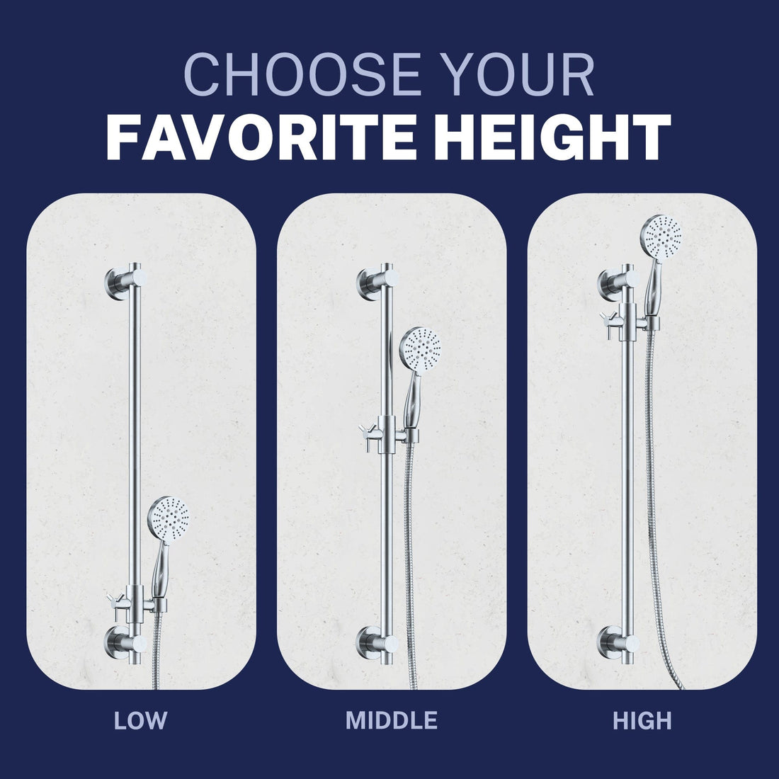 Adjustable Height Slide Bar with 3-Spray Hand Held Shower Head & Hose Chrome / 2.5 - The Shower Head Store