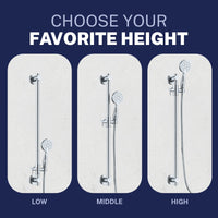 Adjustable Height Slide Bar with 3-Spray Hand Held Shower Head & Hose Chrome / 2.5 - The Shower Head Store