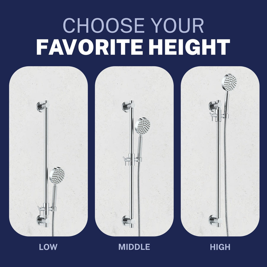 Adjustable Height Steve White Bundle - 2H Valve and Trim Slide Bar with 1-Spray and 8-inch Rain Shower Head Chrome / 2.5 - The Shower Head Store