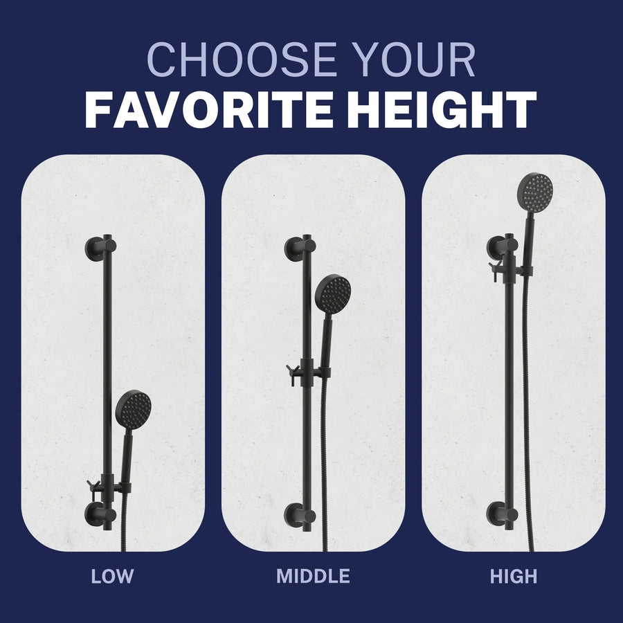 Favorite Height All Metal Dual Shower Head with Slide Bar Set - Complete Shower System with Valve and Trim Matte Black / 2.5 GPM Matte Black / 1.75 GPM - The Shower Head Store