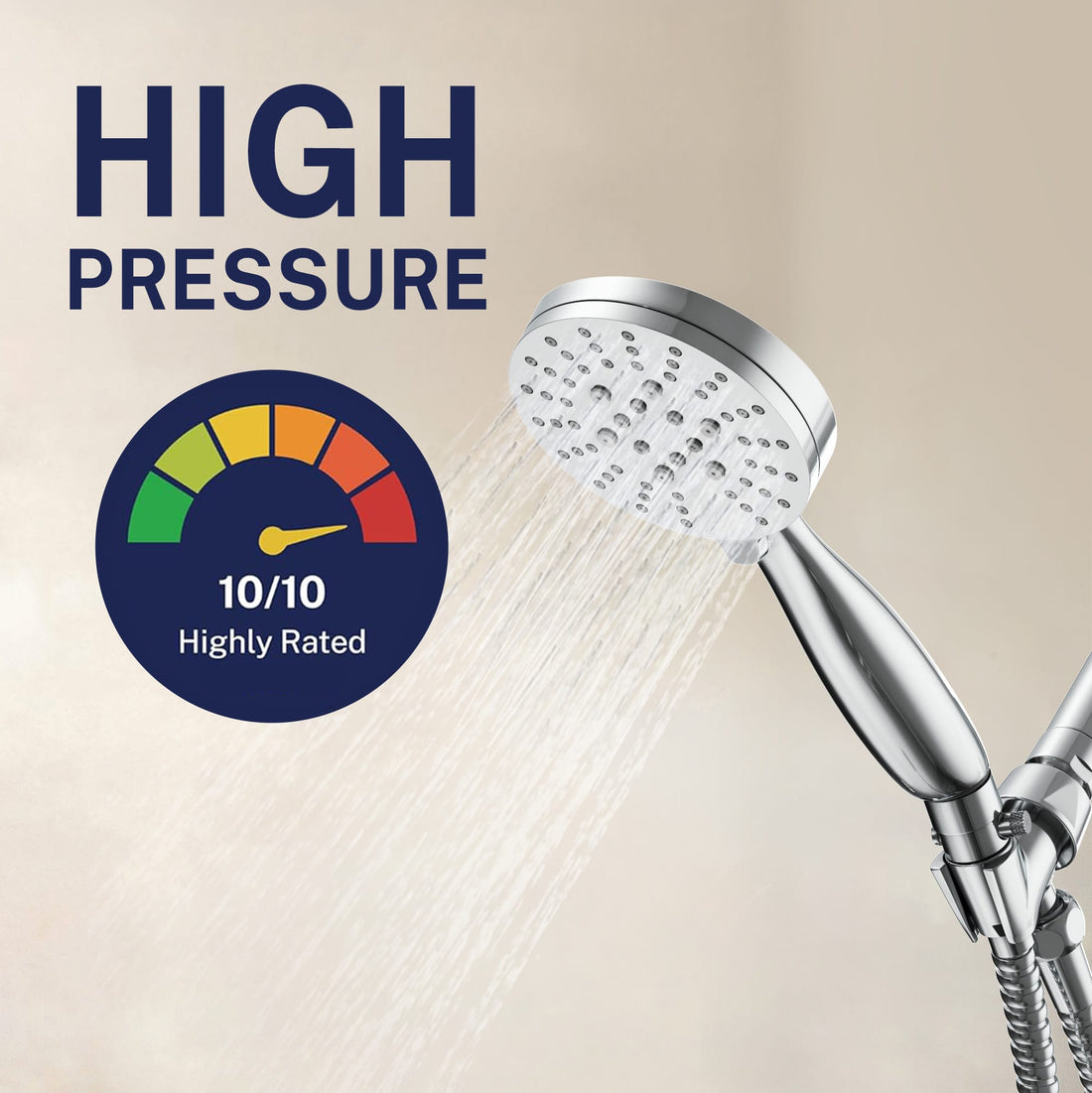 High Pressure 3-Spray Handheld Shower Head Set with Pause Chrome / 2.5 GPM - The Shower Head Store