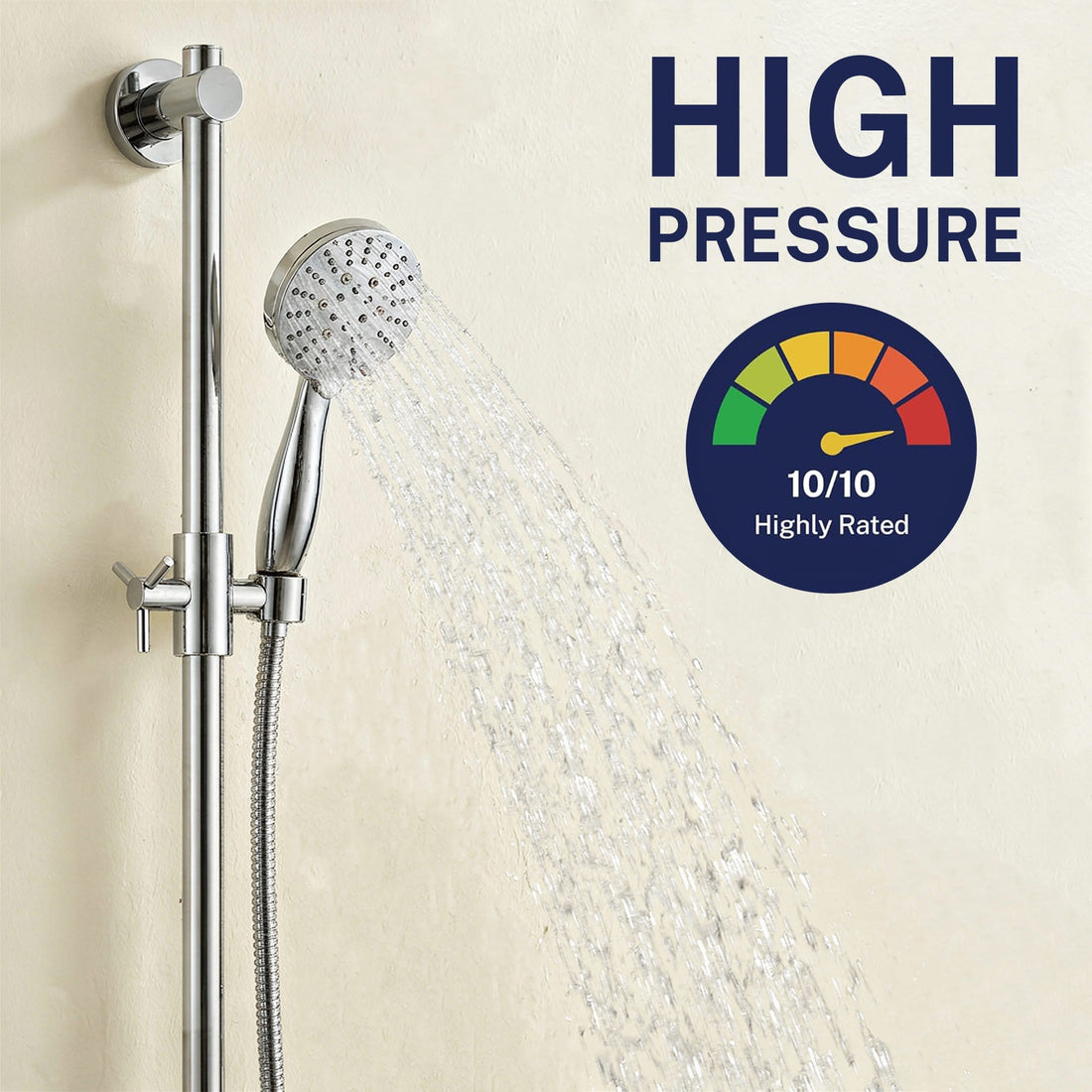 High Pressure Slide Bar with 3-Spray Hand Held Shower Head & Hose Chrome / 2.5 GPM Chrome / 1.75 GPM  - The Shower Head Store