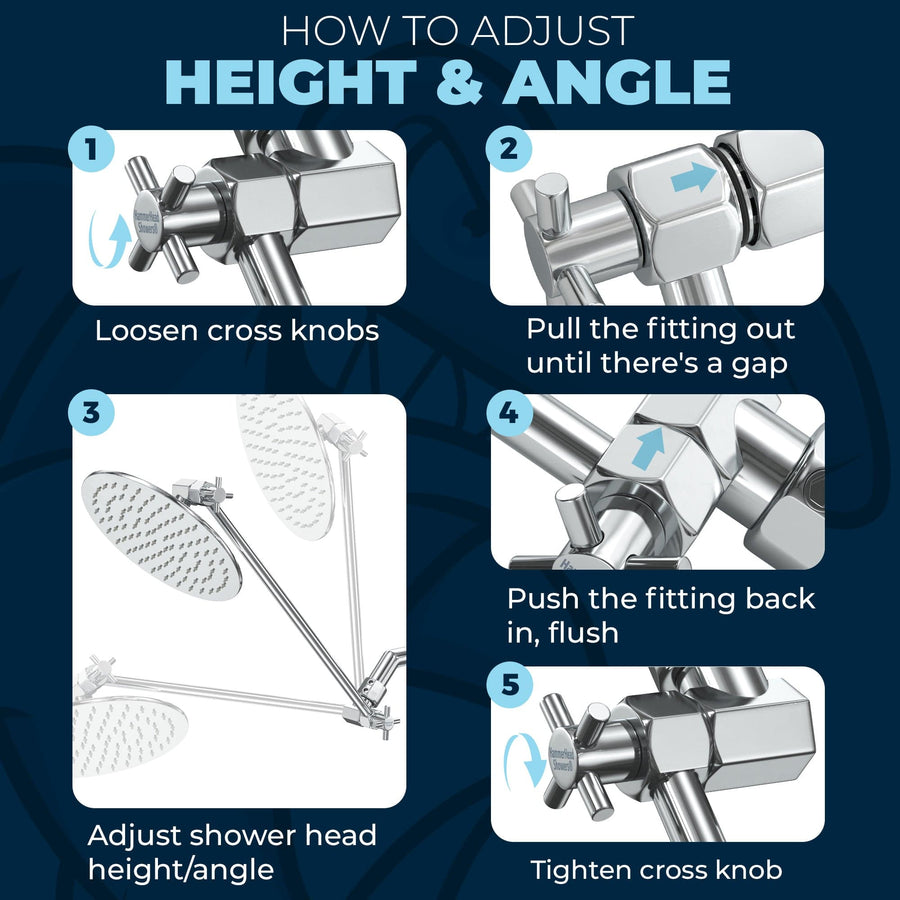 (How to Adjust Height and Angle) Adjust Shower Head Height with 16 Inch Shower Arm Extender Extension Arm Chrome Chrome / 16 Inch - The Shower Head Store