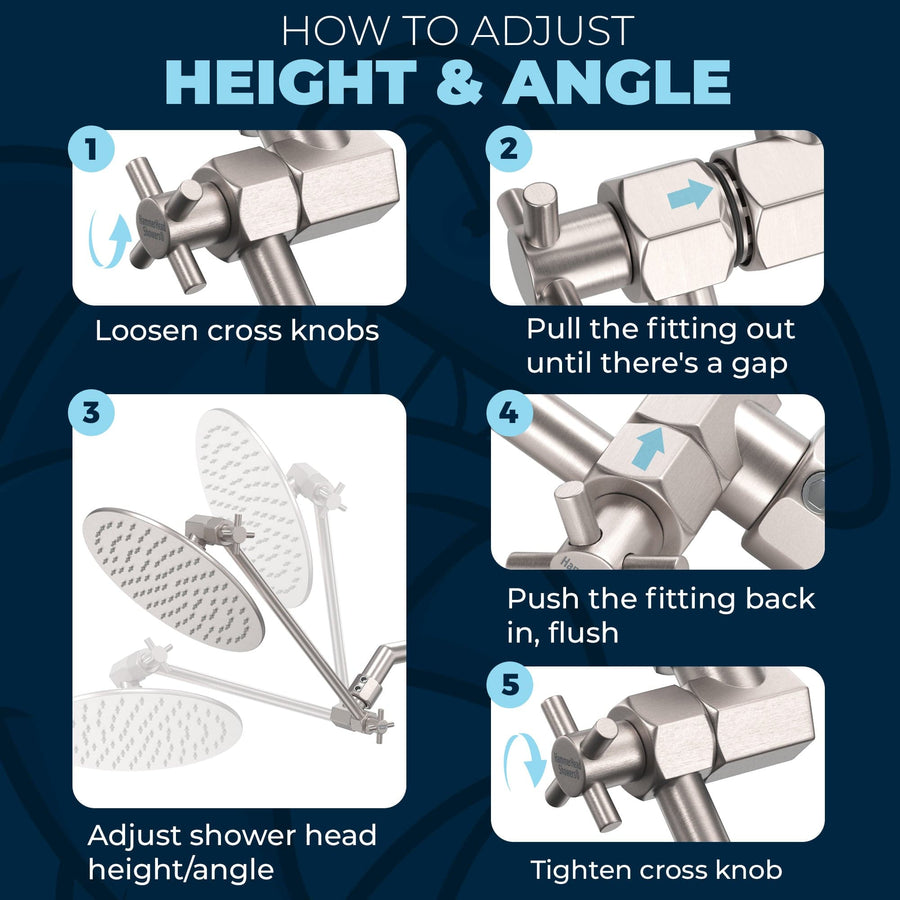 Adjust Shower Head Height with 12 Inch Shower Arm Extender Extension Arm Brushed Nickel / 12 Inch - The Shower Head Store