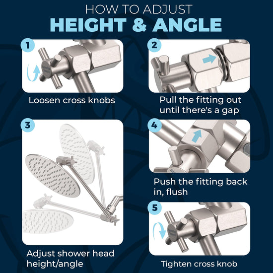 All Metal Adjustable Shower Arm Extension — Raise or Lower Shower Head ...