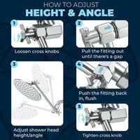 (How to Adjust Height and Angle) Adjust Shower Head Height with Shower Arm Extender Extension Arm 12 Inch / Chrome - The Shower Head Store