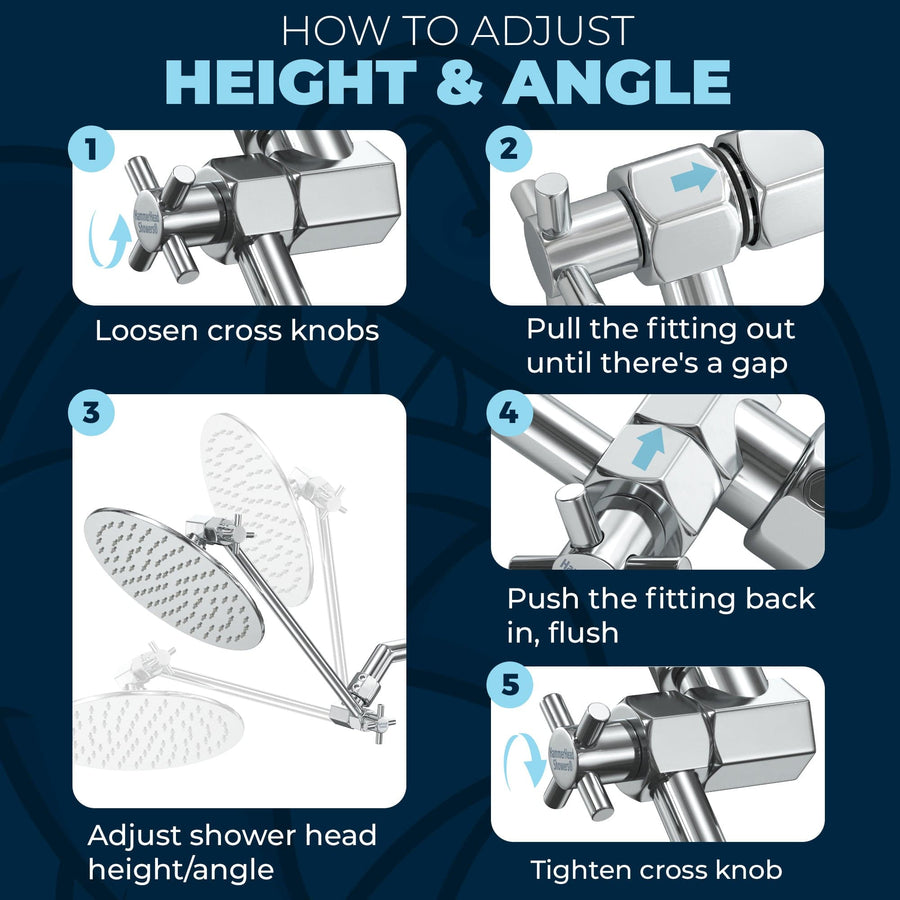 (How to Adjust Height and Angle) Adjust Shower Head Height with Shower Arm Extender Extension Arm Chrome Chrome / 12 Inch - The Shower Head Store