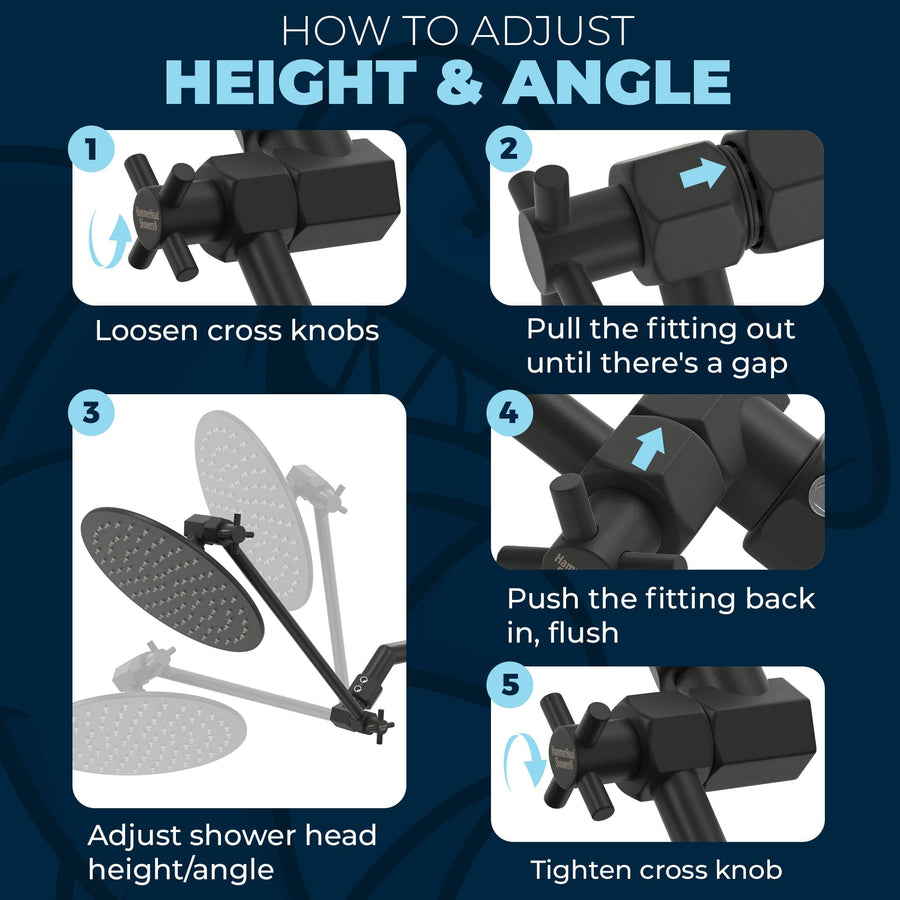 Adjust Shower Head Height with 12 Inch Shower Arm Extender Extension Arm Matte Black / 12 Inch - The Shower Head Store