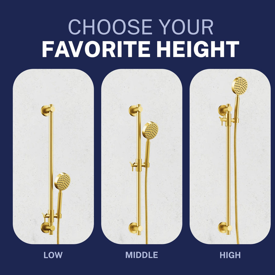 Slide Bar Height 27.5 Inch Shower Head Slide Bar Brushed Gold - The Shower Head Store