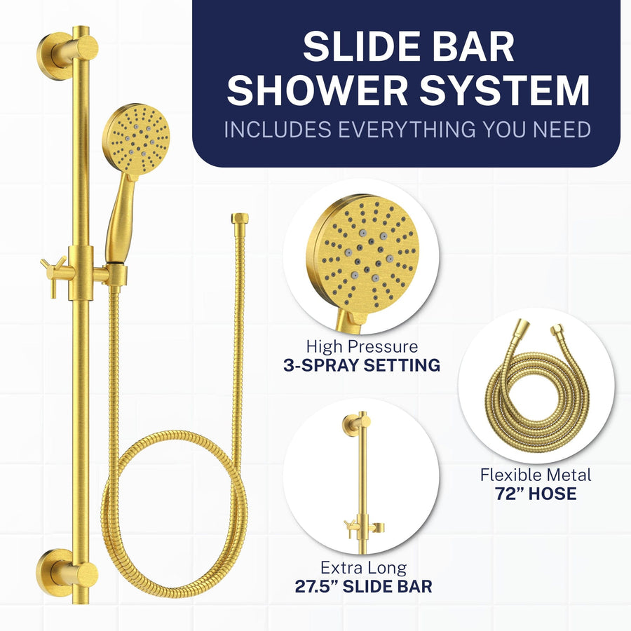 Inclusions Slide Bar with 3-Spray Hand Held Shower Head & Hose Matte Black  / 2.5 - The Shower Head Store