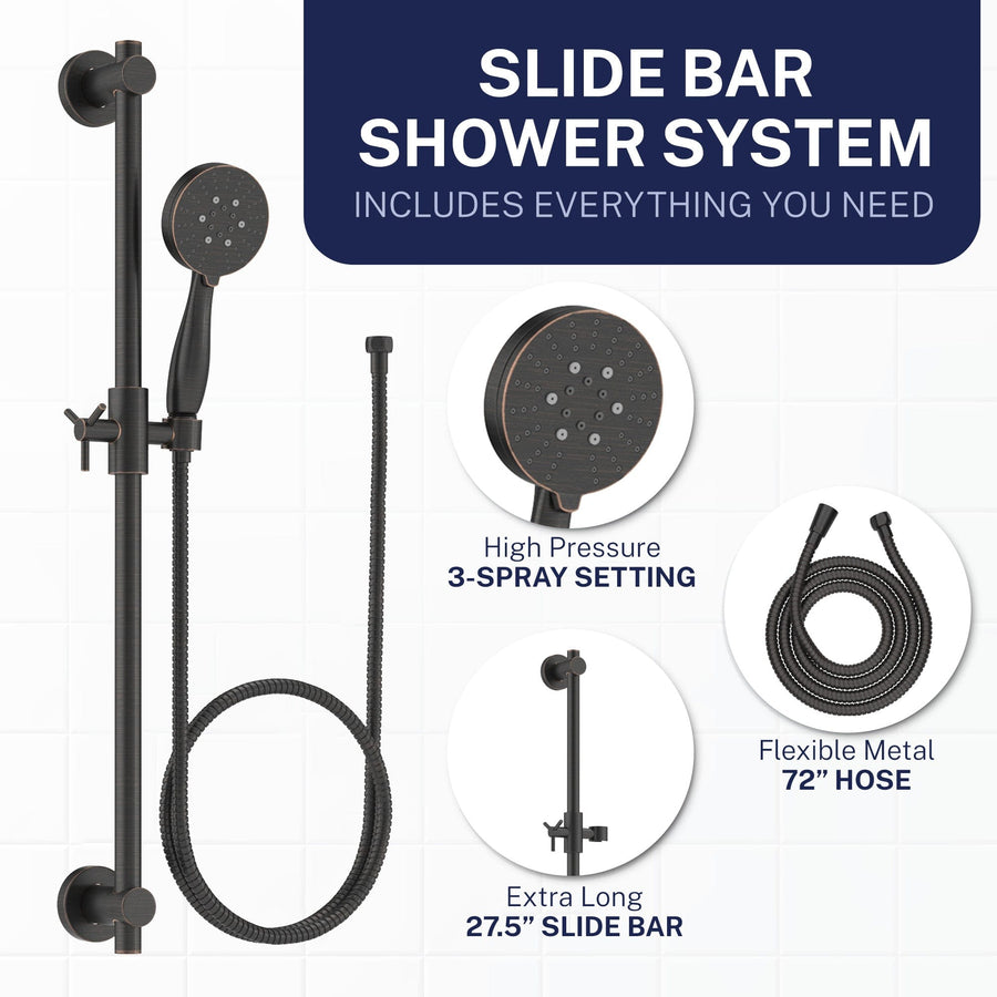 Inclusions Slide Bar with 3-Spray Hand Held Shower Head & Hose Oil Rubbed Bronze  / 2.5 - The Shower Head Store