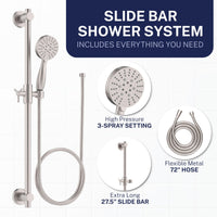 Inclusions Slide Bar with 3-Spray Hand Held Shower Head & Hose Brushed Nickel  / 2.5 - The Shower Head Store